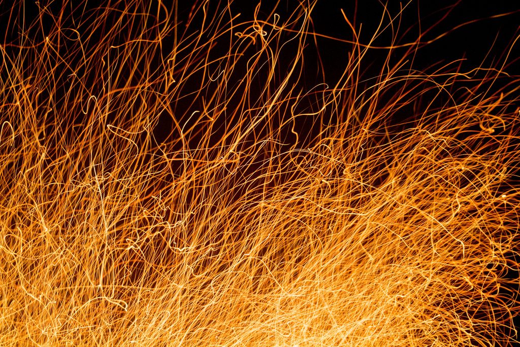Sparks at night.