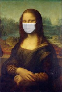 Mona Lisa wearing a COVID mask