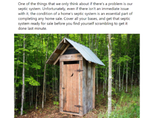 image of an outhouse with a text talking about septic systems