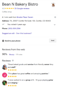 Bean and Bakery Bistro Google My Business Listing