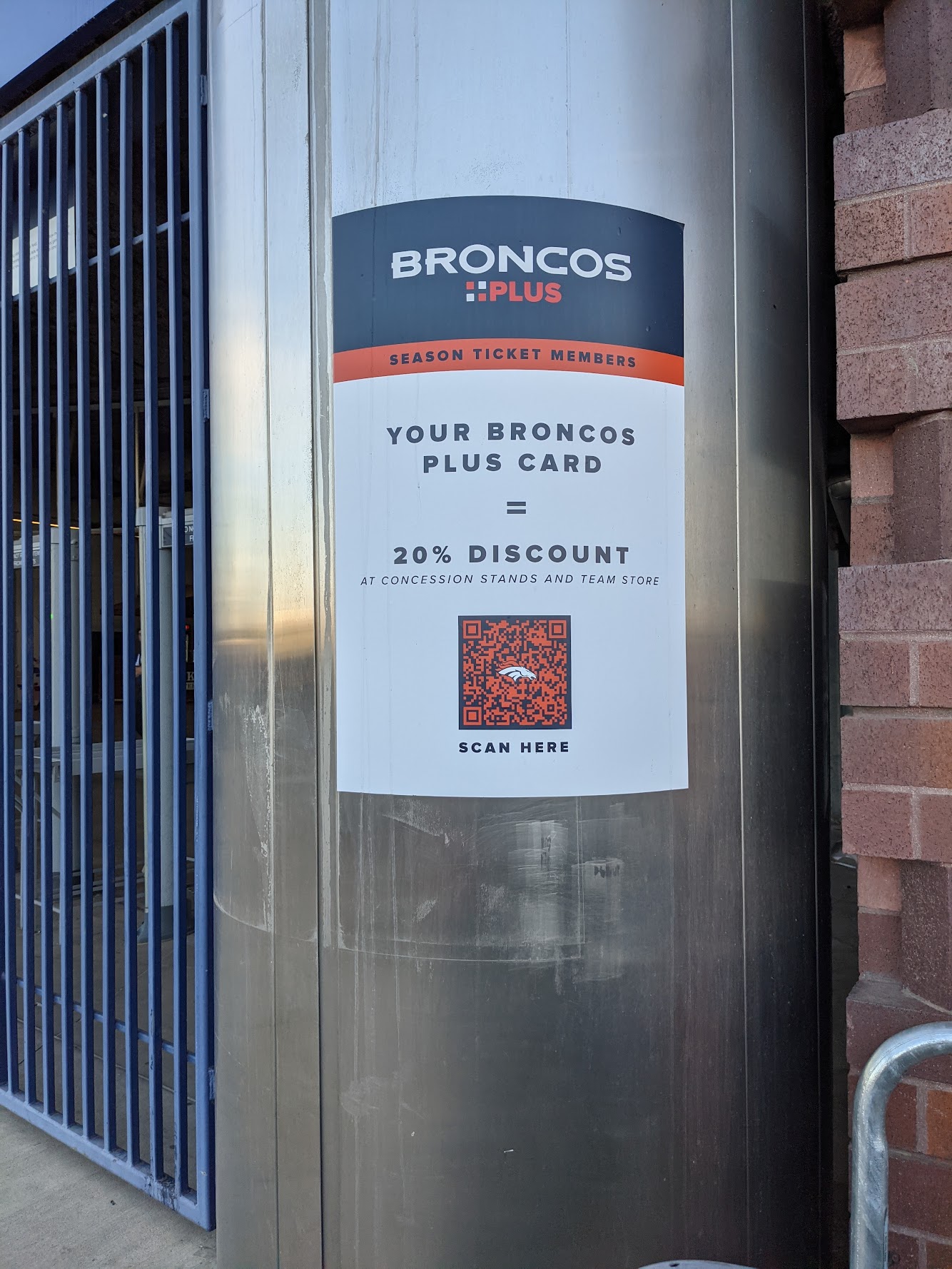 QR Code on post at Mile High Stadium