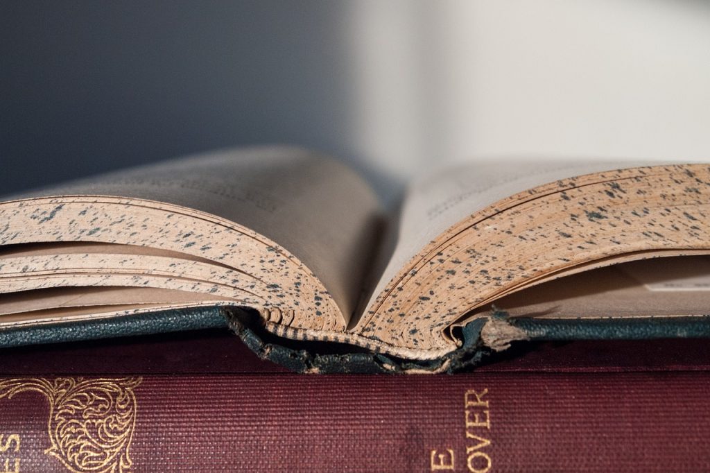 Book laying opened atop another book