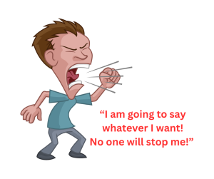 angry cartoon man yelling on unmoderated social platform