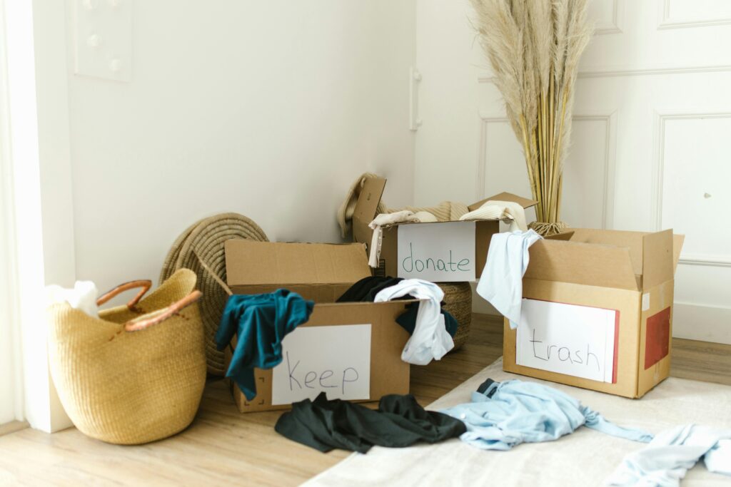 A pile of items and boxes for a Spring Cleaning.