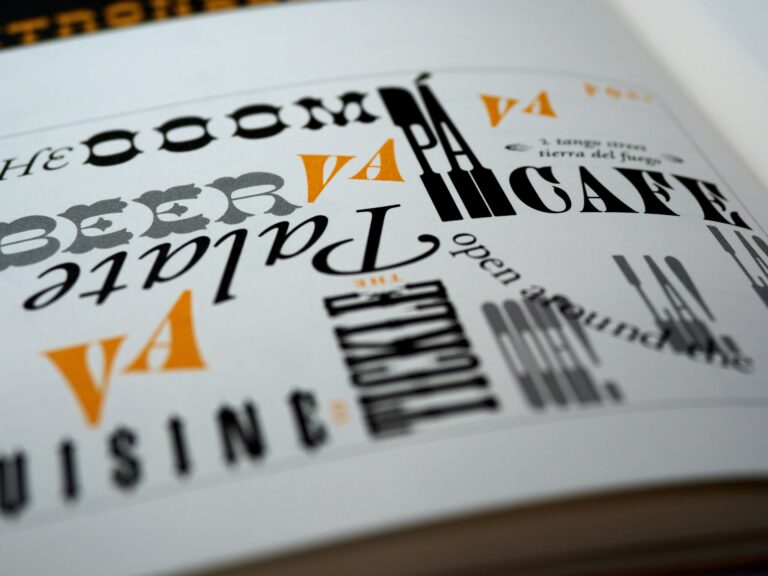 A collection of various fonts competing on the page of a book, illustrating the power of typography/