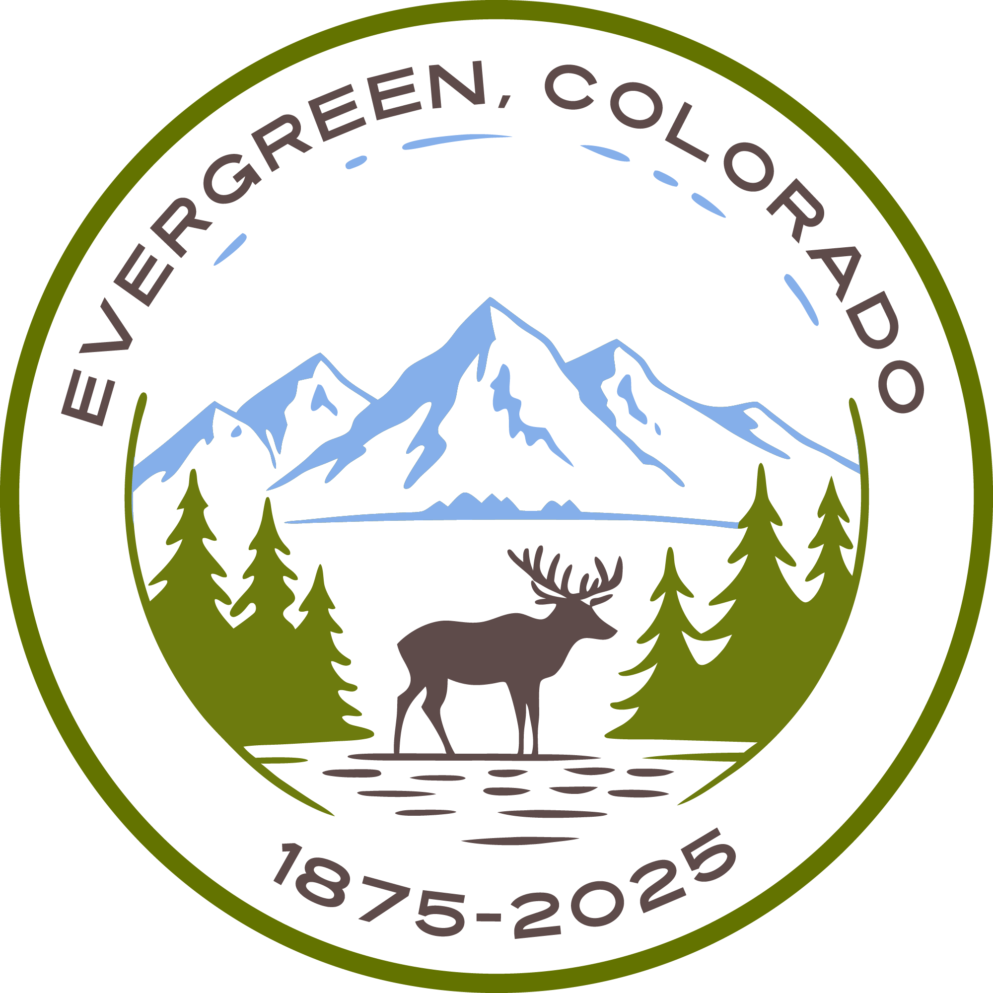 Evergreen Colorado 150 year anniversary logo for Evergreen Chamber
