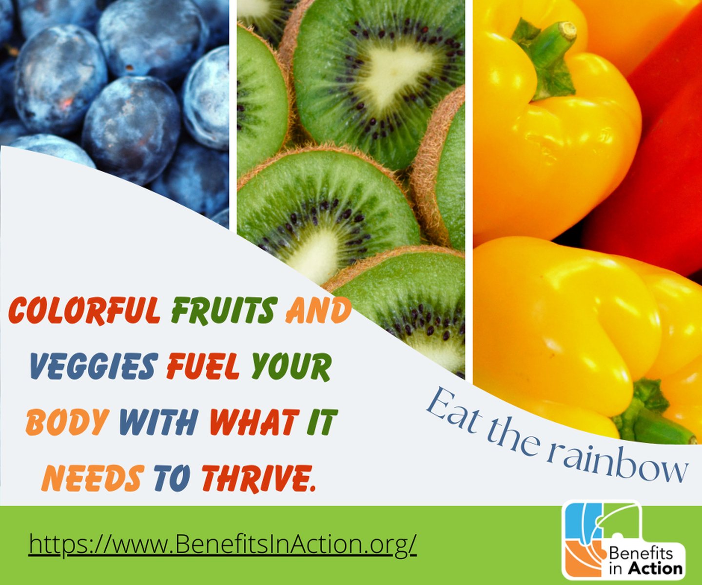 Eat the rainbow social media post for Benefits in Action