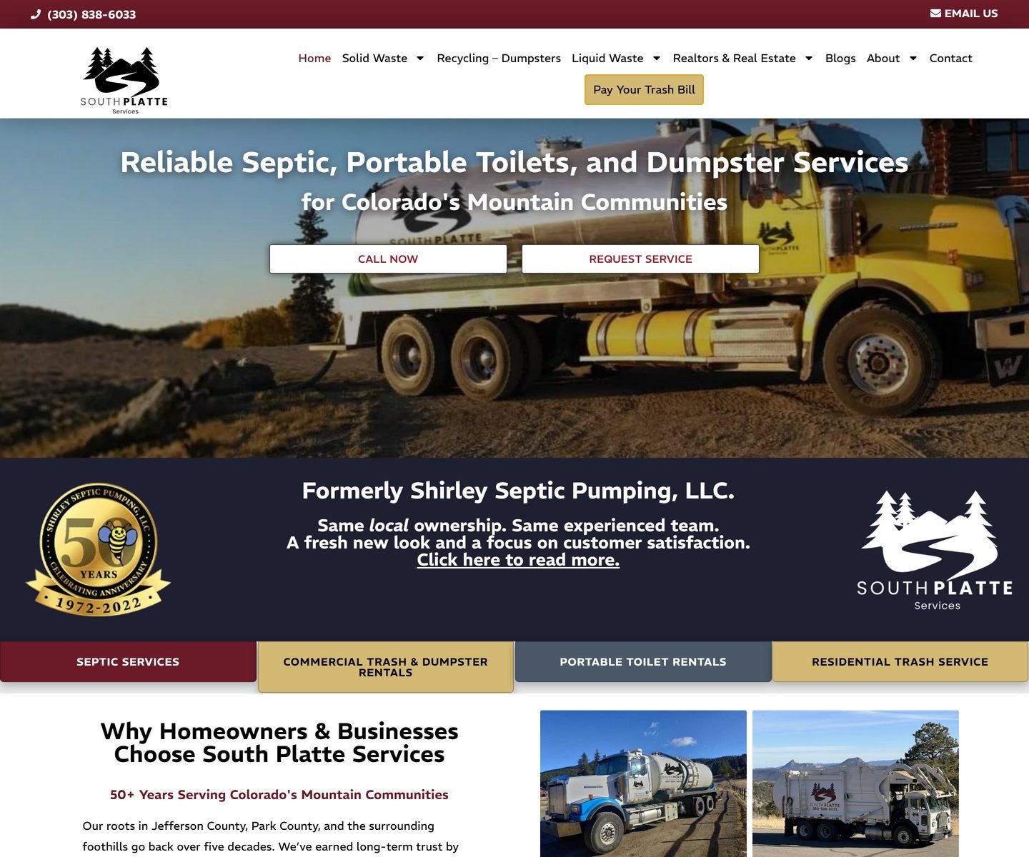 Website home page for South Platte Services